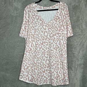 Amazon 5X Shirt Top Brown White Cheetah Print Short Sleeve V Neck Stretch Womens